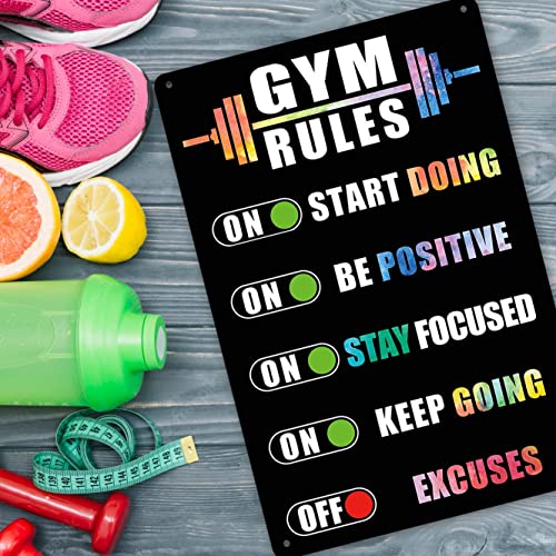 Gocolt Home Gym Rules Signs Workout Motivational Quote Hanging Sign - Exercise Poster - Gym Room Sign for Men's Cave Interior Home Art Metal Tin Wall Decor 8x12 Inches