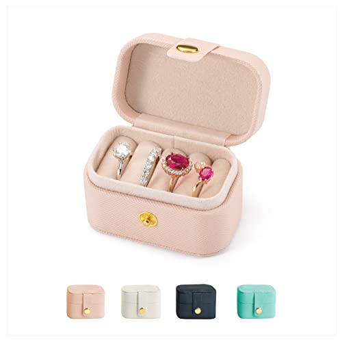 VOMNA Travel Jewelry Ring Case,Small Jewelry Ring Box,Ring Holder,Mini Travel Jewelry Case Portable Ring Storage Case,Gifts for Women Girls, for Travel,Business,Wedding,Bridesmaid Gift(Pink)