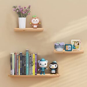 babaka Floating Shelves 3 PCS, Rustic Natural Wood Display Wall Shelf for Organize Bedroom, Living Room, Farmhouse, Kitchen, Bathroom. Traditional Wooden Simple Storage Home Decor Wall Mounted