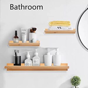 babaka Floating Shelves 3 PCS, Rustic Natural Wood Display Wall Shelf for Organize Bedroom, Living Room, Farmhouse, Kitchen, Bathroom. Traditional Wooden Simple Storage Home Decor Wall Mounted