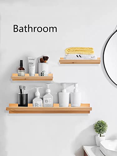 babaka Floating Shelves 3 PCS, Rustic Natural Wood Display Wall Shelf for Organize Bedroom, Living Room, Farmhouse, Kitchen, Bathroom. Traditional Wooden Simple Storage Home Decor Wall Mounted