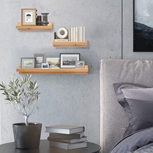 babaka Floating Shelves 3 PCS, Rustic Natural Wood Display Wall Shelf for Organize Bedroom, Living Room, Farmhouse, Kitchen, Bathroom. Traditional Wooden Simple Storage Home Decor Wall Mounted