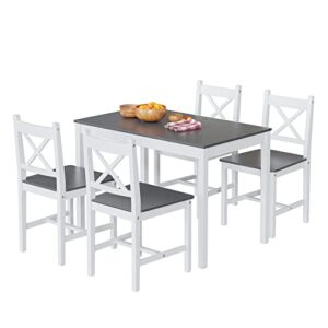 alohappy 5 piece kitchen table set for dining room, modern rectangular dining table with 4 chairs for kitchen, kitchen room furniture, space-saving & easy assembly (grey)