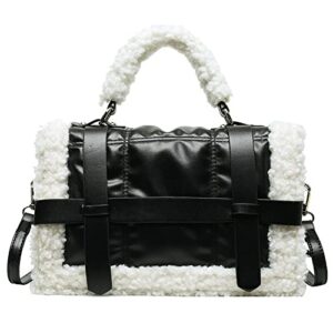winter faux fur trim shoulder bag women pu leather tote bag solid color tote handbag crossbody bag for women