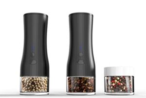 electric pepper and salt grinder,2pcs packaged rechargeable grinder set,built-in battery large storage and grinding space,auto operation with adjustable coarseness grinder(2in1).