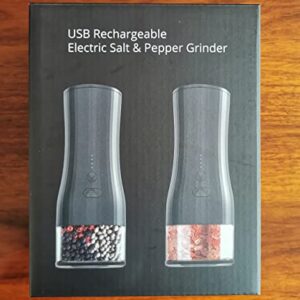 Electric Pepper And Salt Grinder,2pcs Packaged Rechargeable Grinder Set,Built-In Battery Large Storage And Grinding space,Auto Operation with Adjustable Coarseness Grinder(2in1).