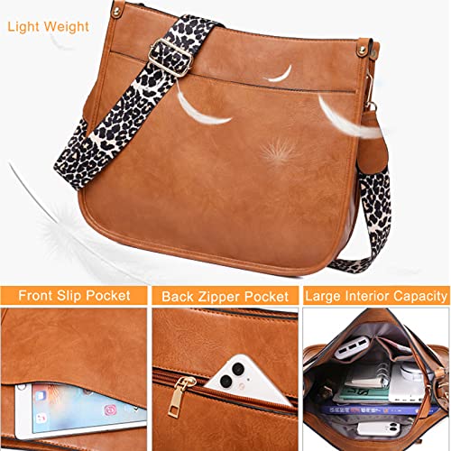 Women Shoulder Bag Vintage Crossbody Purse Handbag with Leopard Guitar Strap Hobo Satchel Bag, Cow-White