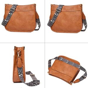 Women Shoulder Bag Vintage Crossbody Purse Handbag with Leopard Guitar Strap Hobo Satchel Bag, Cow-White