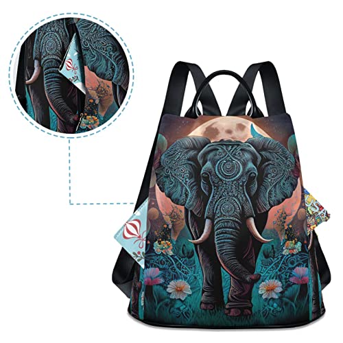 NFMILI Boho Elephant Flower Women's Backpack Anti Theft Travel Casual Daypacks Modern Simple Purse with Fuzz Ball Key Chain 13.4 X 5.9 X 15 inch