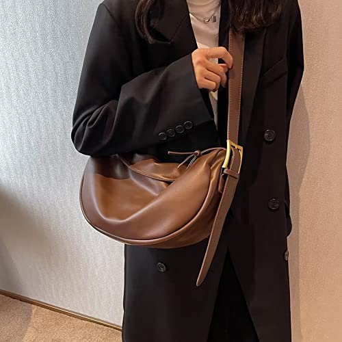 Mudono Crossbody Bag for Women Large Leather Shoulder Purse Casual Hobo Crossbody Handbag Lightweight Crescent Satchel