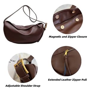 Mudono Crossbody Bag for Women Large Leather Shoulder Purse Casual Hobo Crossbody Handbag Lightweight Crescent Satchel