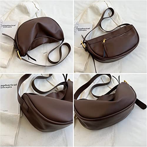 Mudono Crossbody Bag for Women Large Leather Shoulder Purse Casual Hobo Crossbody Handbag Lightweight Crescent Satchel