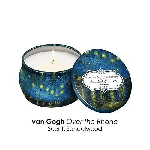 Fine Art Inspired Scented Candles Gift Set, Aromatherapy 8% Essential Oil Fragrance, 4 Pack 4.4 oz Soy Wax Candles, Reusable Decorative Tin, 25-30 Hour Burn Time Each Candle | Van Gogh at Night