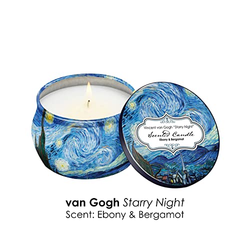 Fine Art Inspired Scented Candles Gift Set, Aromatherapy 8% Essential Oil Fragrance, 4 Pack 4.4 oz Soy Wax Candles, Reusable Decorative Tin, 25-30 Hour Burn Time Each Candle | Van Gogh at Night