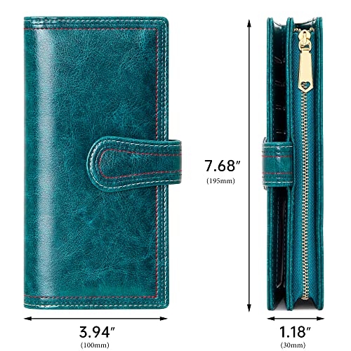 YOUBDM Leather Wallets for Women Large Capacity Credit Card Holder Ladies Travel Clutch Purse Bifold Oil Wax Wallet with Zipper Pocket