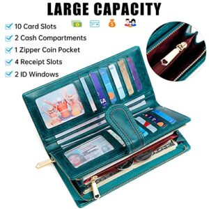 YOUBDM Leather Wallets for Women Large Capacity Credit Card Holder Ladies Travel Clutch Purse Bifold Oil Wax Wallet with Zipper Pocket