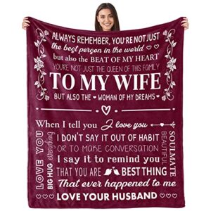 to my wife blanket wife christmas birthday gift ideas wedding anniversary romantic gifts for her women birthday for wife from husband wife gifts wife blanket 60″ x 50″ (red)