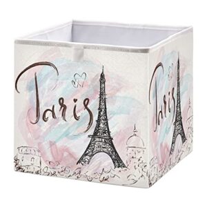 xigua vintage eiffel tower rectangle storage bin large collapsible storage box canvas storage basket for home,office,books,nursery,kid’s toys,closet