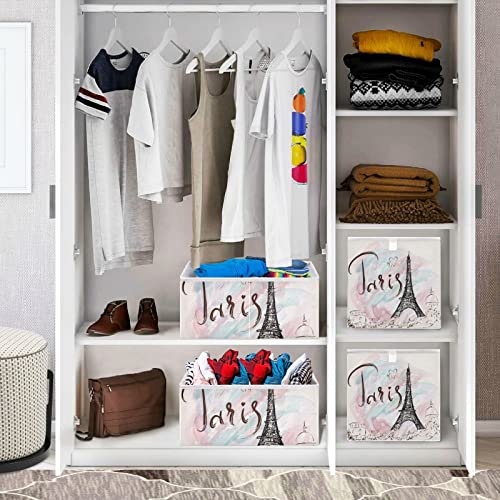 xigua Vintage Eiffel Tower Rectangle Storage Bin Large Collapsible Storage Box Canvas Storage Basket for Home,Office,Books,Nursery,Kid's Toys,Closet