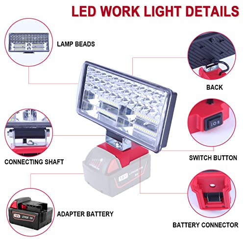 HLiePiHa LED Work Light for Milwaukee, Outdoor LED Light Flashlight, Lighting Spotlight Two USB Ports Suitable for Milwaukee 18V Li-ion Battery 48-11-1811 48-11-1812 48-11-1820 48-11-1828 (Tool Only)