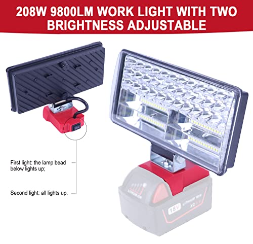 HLiePiHa LED Work Light for Milwaukee, Outdoor LED Light Flashlight, Lighting Spotlight Two USB Ports Suitable for Milwaukee 18V Li-ion Battery 48-11-1811 48-11-1812 48-11-1820 48-11-1828 (Tool Only)