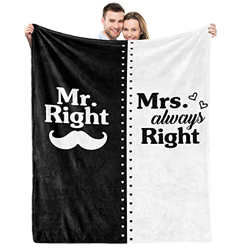 SKYFLUSH Mr. Right Mrs. Always Right Blanket,Wedding Engagement Gifts for Husband Wife Newlywed Couples Bride Groom Anniversary Bridal Shower