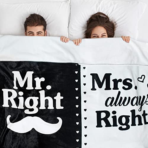 SKYFLUSH Mr. Right Mrs. Always Right Blanket,Wedding Engagement Gifts for Husband Wife Newlywed Couples Bride Groom Anniversary Bridal Shower