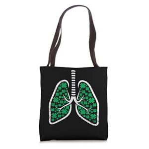 respiratory therapist lungs shamrock st patricks day rt tote bag