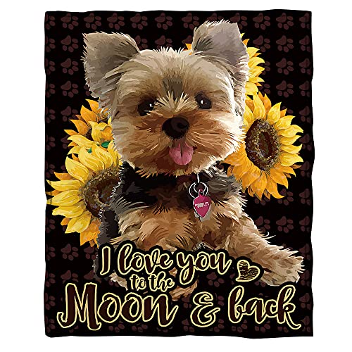 BEDBLK 3D Yorkshire Terrier Blanket Super Soft Flannel Fleece Throw Blanket for Sofa Couch Bed Lightweight Warm Cozy Travel Office Blankets (Sunflower Yorkshire, 60'' x 50'')