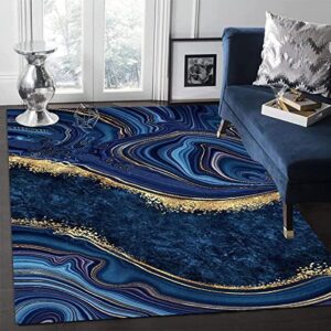 nordic navy blue gold marble area carpet, luxury abstract stain resistant living room rug, soft rug breathable non-shedding washable for bedroom living room boy girl decor5 x 6ft