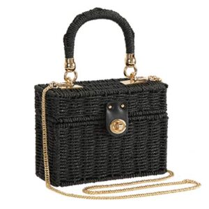 taiguri women’s handmade straw rattan woven chain purse handbag tote shoulder bag black