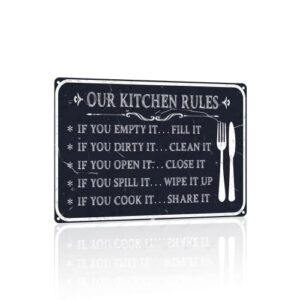 Gocolt Funny Kitchen Rules Sign Vintage Poster Plaque Plaque Wall Decor Humorous Farmhouse Home Metal Signs 12x8 Inches
