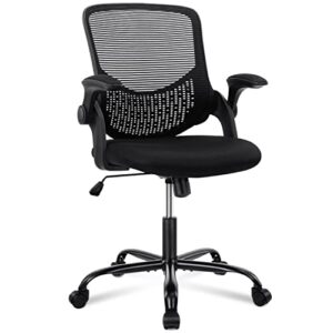 smug home office mesh desk ergonomic computer flip up armrests mid back lumbar support adjustable swivel task chair, black, 19d x 20w x 36h