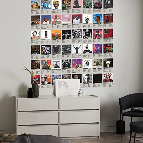 Retro Hip Hop Rappers Wall Collage Kit Prints for Bed Room Decor, 4x6 Inch Music Album Cover Posters Prints 50Pcs for Teens, Gifts for Rapper Fans
