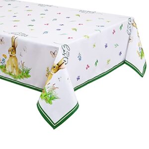 LULUWAY Easter Tablecloth Rectangle, 52x70 Inch Happy Easter Table Cloth Spring Floral Print Bunny Decorative Table Cover for Patio Party Picnic Easter Decorations Table Decor