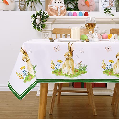 LULUWAY Easter Tablecloth Rectangle, 52x70 Inch Happy Easter Table Cloth Spring Floral Print Bunny Decorative Table Cover for Patio Party Picnic Easter Decorations Table Decor