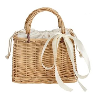 taiguri women’s handmade rattan straw ribbon bow woven purse handbag tote shoulder bag beige