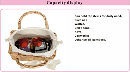 TaiGuri Women's Handmade Rattan Straw Ribbon Bow Woven Purse Handbag Tote Shoulder Bag Beige