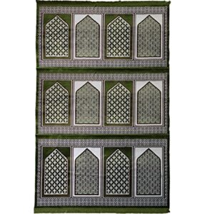 modefa turkish islamic prayer rug – large gathering & group praying carpet – wide plush velvet praying mat – multi person muslim janamaz sajada for family or mosque – 12 person (geometric green)