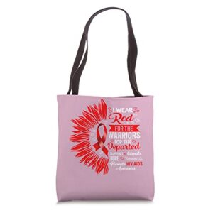 know your status red ribbon hiv & aids awareness virus day tote bag