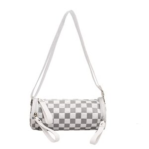 women’s square pattern crossbody clutch bag cylinder bag (white)
