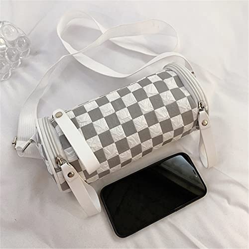 Women's Square Pattern Crossbody Clutch Bag Cylinder Bag (White)