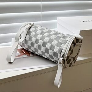 Women's Square Pattern Crossbody Clutch Bag Cylinder Bag (White)