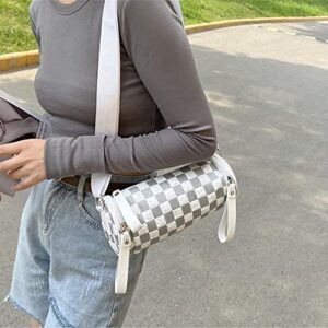 Women's Square Pattern Crossbody Clutch Bag Cylinder Bag (White)