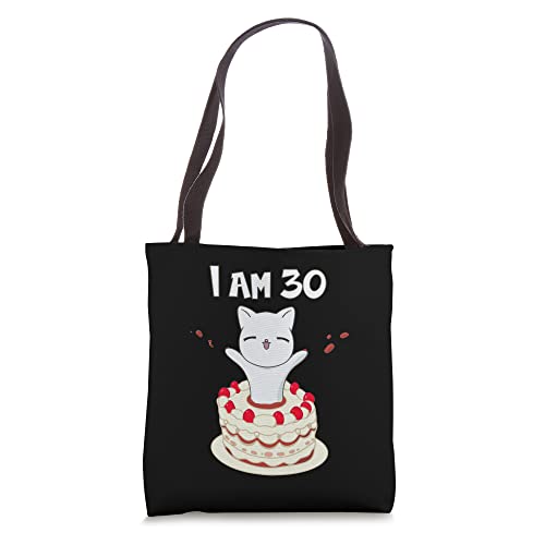 I am 30! Cute cat / kitten with birthday cake Tote Bag