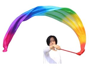 winged sirenny silk throw streamer 98″ (250cm), church worship praise prophetic dance banner with rod, flowing rhythmic playsilk (rainbow 2)