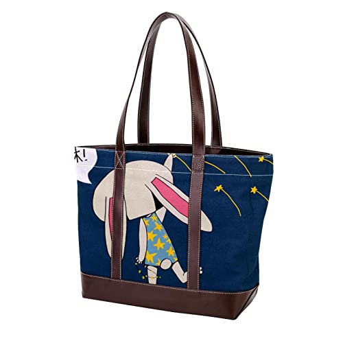 Cute Rabbit Tote Bags Large Leather canvas Purses and Handbags for Women Top Handle Shoulder Satchel Hobo Bags