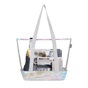 muslanka Large Clear Tote Bag，Clear Women's Handbag For Work, Travel, Shopping, Sports (With Detachable Zipper Pocket)