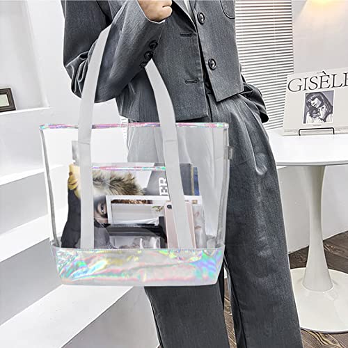 muslanka Large Clear Tote Bag，Clear Women's Handbag For Work, Travel, Shopping, Sports (With Detachable Zipper Pocket)