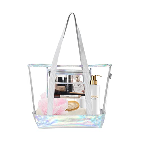 muslanka Large Clear Tote Bag，Clear Women's Handbag For Work, Travel, Shopping, Sports (With Detachable Zipper Pocket)